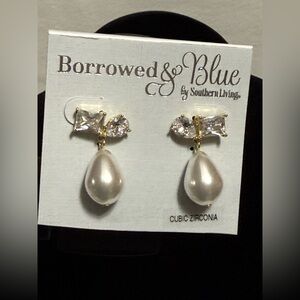 Borrowed & Blue Cubic Zirconia Stone Cluster with Pearl Drop Earrings - NWT